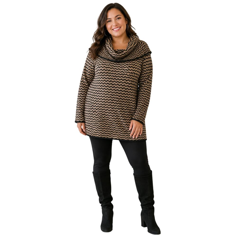 Jones New York Woman Women's Chevron Knit Cowl Neck Tunic Sweater 2X